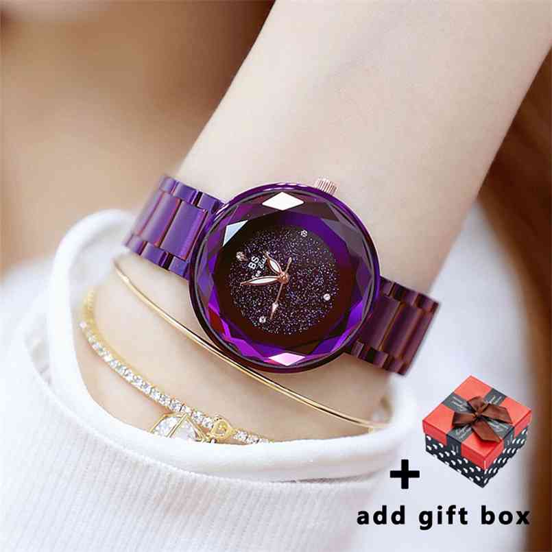 

Fashion Crystal Watches Women Luxury Brand Starry Sky Wrist Watch Purple Female Wristwatch For Ladies Montre Femme 210707