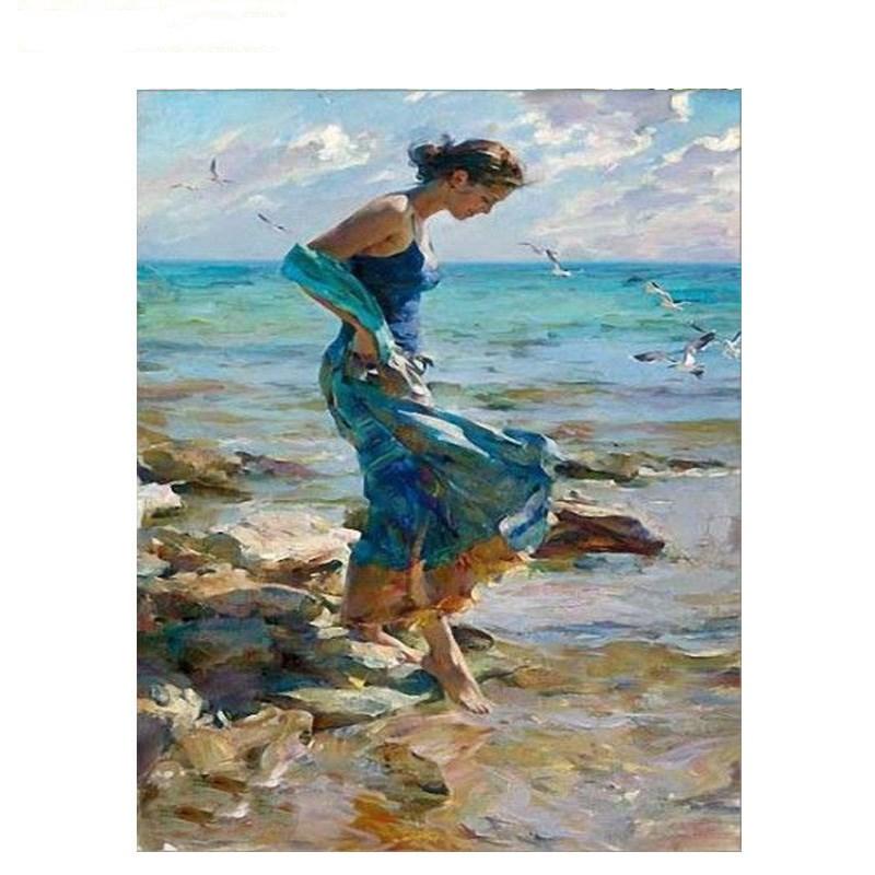 

Paintings Seaside Oil Painting By Number Girl Figure On Canvas For Drawing DIY Craft Kit Color Adults Picture Home Decoration Wall Art