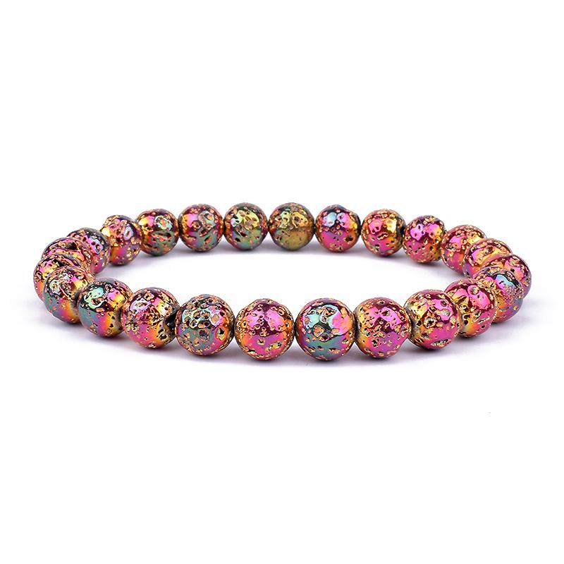 

Beaded, Strands Rose Gold Silver Color Natural Lava Stone Round Hematite Beads Men Bracelet For Needlework Jewelry Making Women