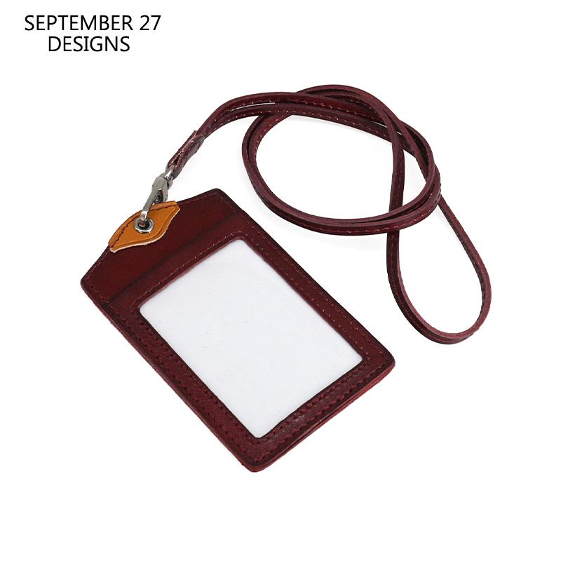 

Card Holders Fashion ID Badge Case For Office Work Genuine Leather Luxury Cowhide Simple Neck Lanyard Vertical Identity Bus Bag, Green