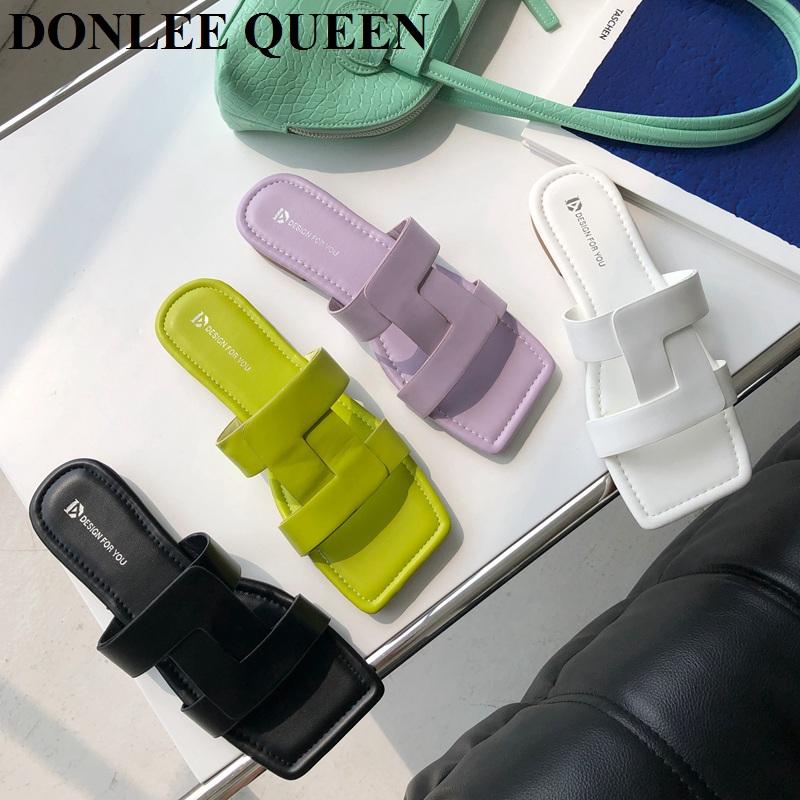 

Slippers 2021 Summer Shoes Women Fashion Square Toe Flat Slipper Narrow Band Sandal Brand Slide Peep Beach Flip Flops Sandalias Mujer, Black