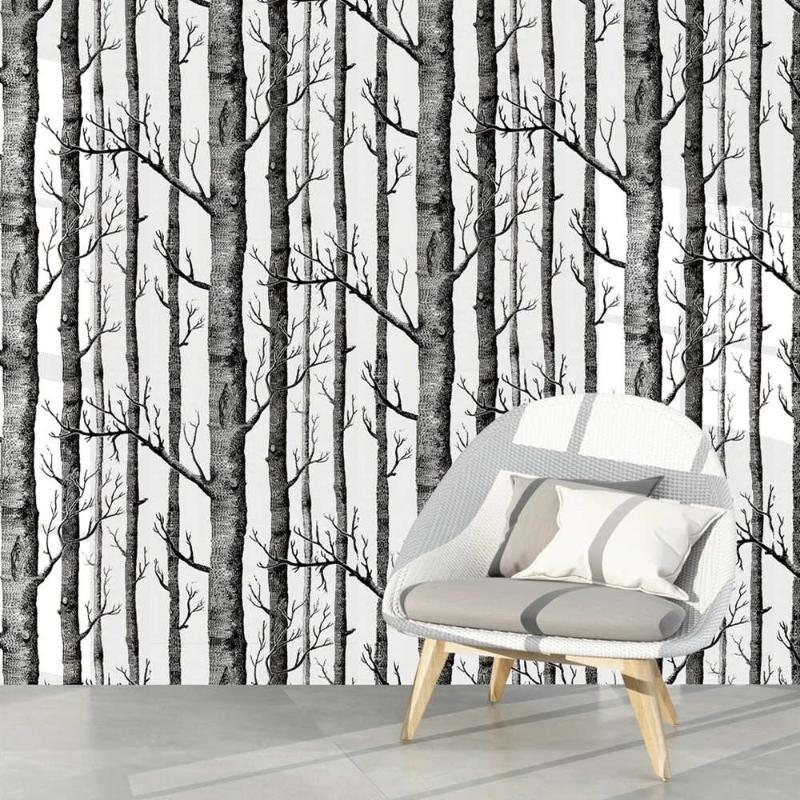 

Wallpapers Black And White Birch Tree Self Adhesive Wallpaper Peel Stick Wall Covering For Kitchen Cabinet Furniture Shelf Liner, A1