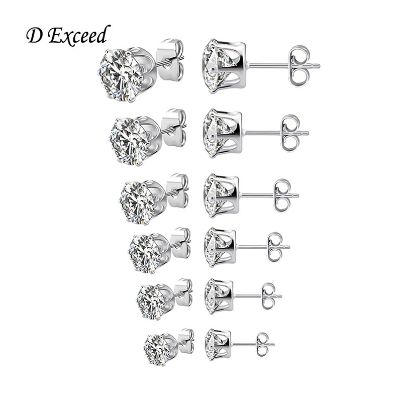 

classic 6 pairs of a-class zircon earrings for women and men, Black