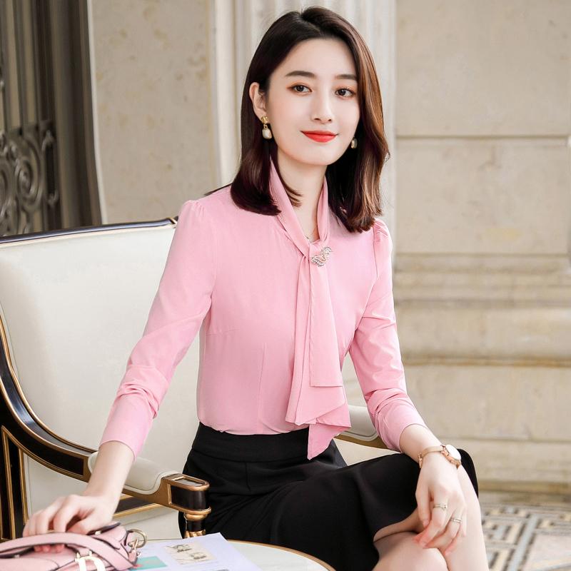 

Women' Blouses & Shirts Elegant Pink Long Sleeve Women Office Work Wear OL Styles Ladies Blouse Tops Clothes Plus Size 5XL, White blouse only