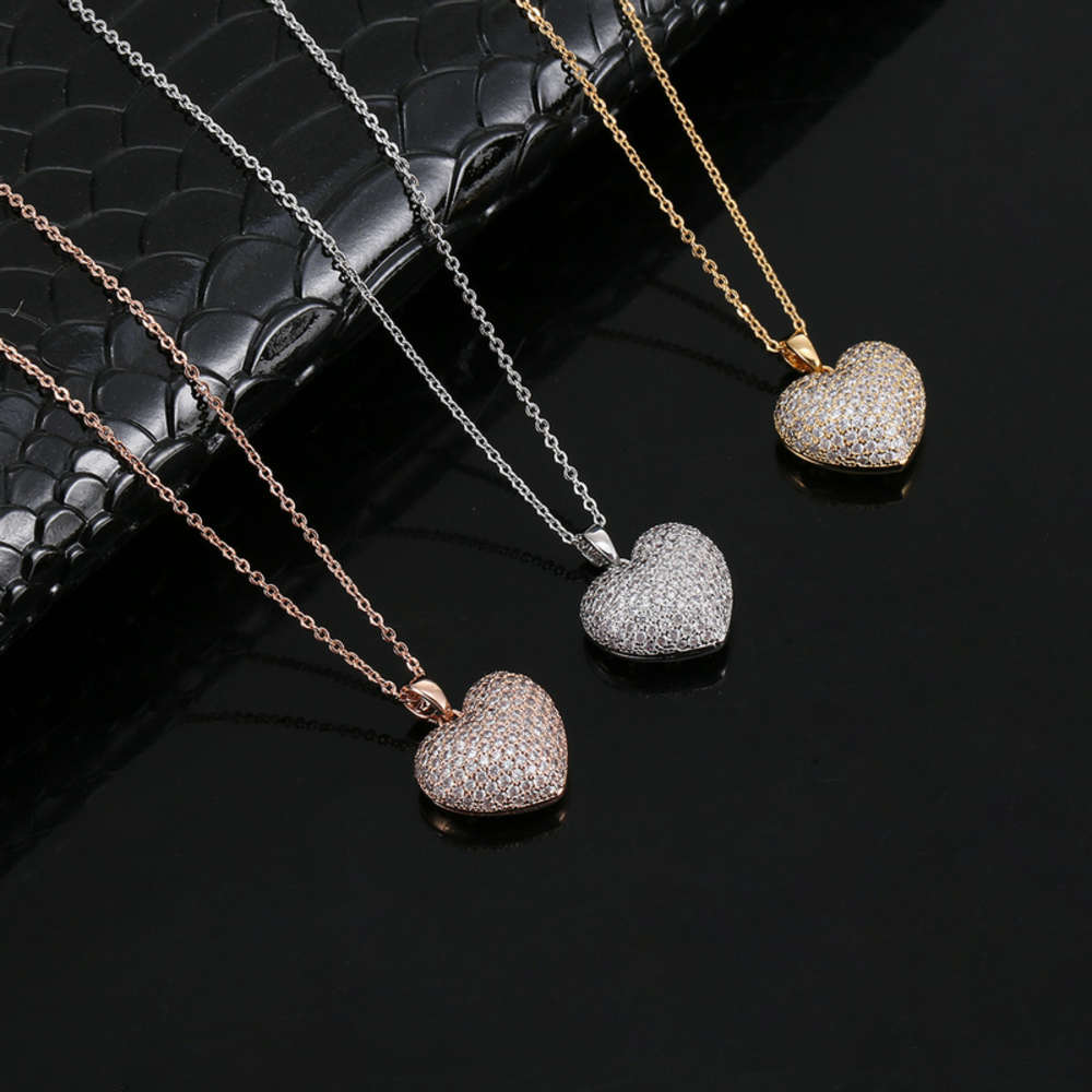 

pendants fashion heart-shaped full diamond clavicle sweet girl three-dimensional love copper zirconium Necklace