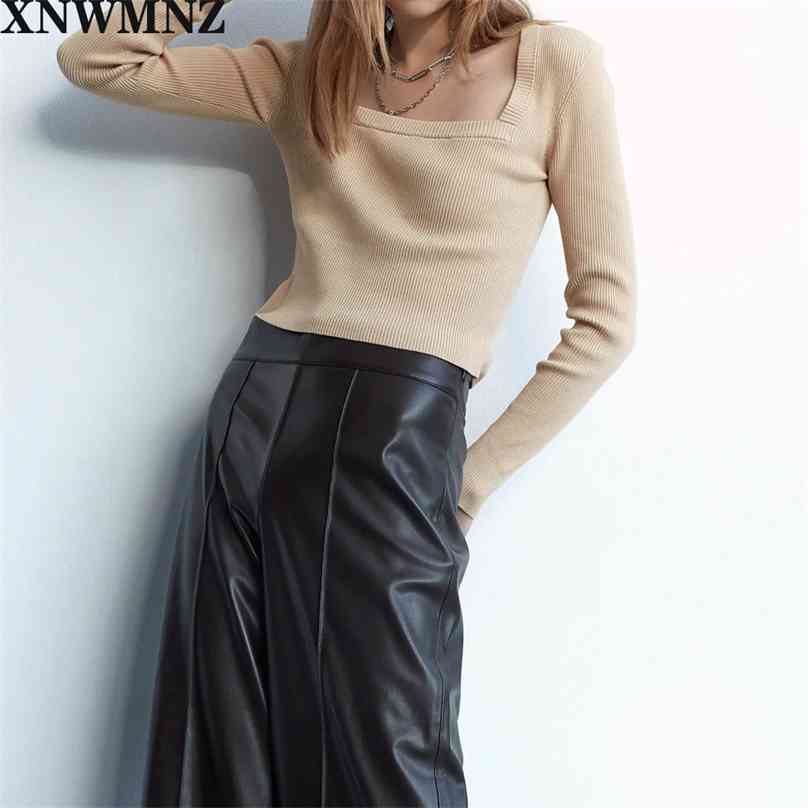 

women Spring Autumn Vintage Fitted sweater with a square-cut neckline and long sleeves Fashion Chic tops 210520, Burgundy