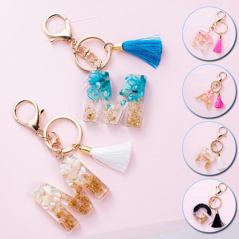 

Keychains Cute Creative Letter Crystal Acrylic Keychain For Women Gold Color Key Chains Ring Car Bag Tassels Pendent Charm Gifts