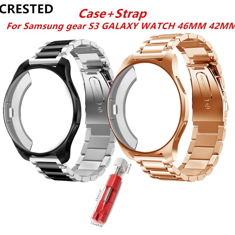 

Watch Bands Case+Strap For Samsung Gear S3 Frontier/C Galaxy 46mm 42mm 20mm/22mm Band Stainless Steel TPU Plated Protective Case