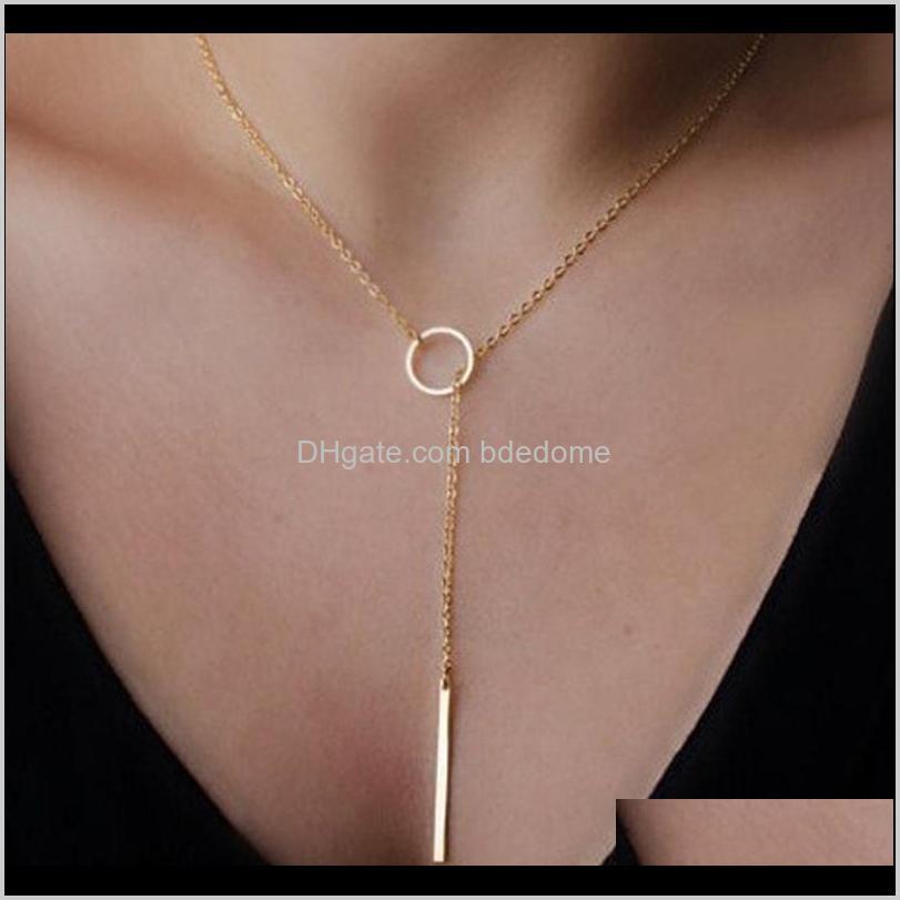 

Pendant Necklaces & Pendants Jewelry Drop Delivery 2021 Wholesale Fashion Minimalist Women Geometrical Gold Plated Circle Bar Necklace 24Inch