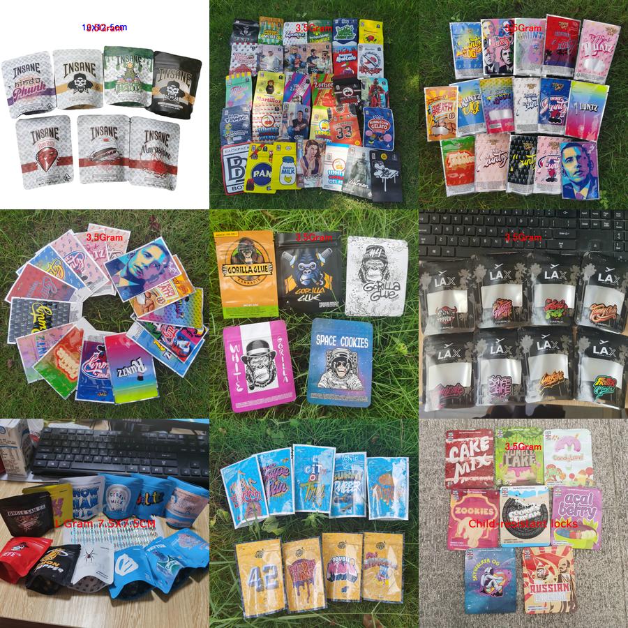 

3.5g Mylar Bags Zip Lock Reseable Russian Acai Berry Burnt Runbber City Tree Snow Man Cereal Milk jllwcA