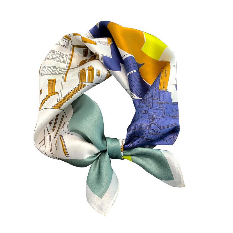 

Scarves 2022 Fashion Silk Hair Scarf Women Handkerchief Printed Female Square Head Bandana 100% Pure Beach Shawls Wraps, Blue;gray