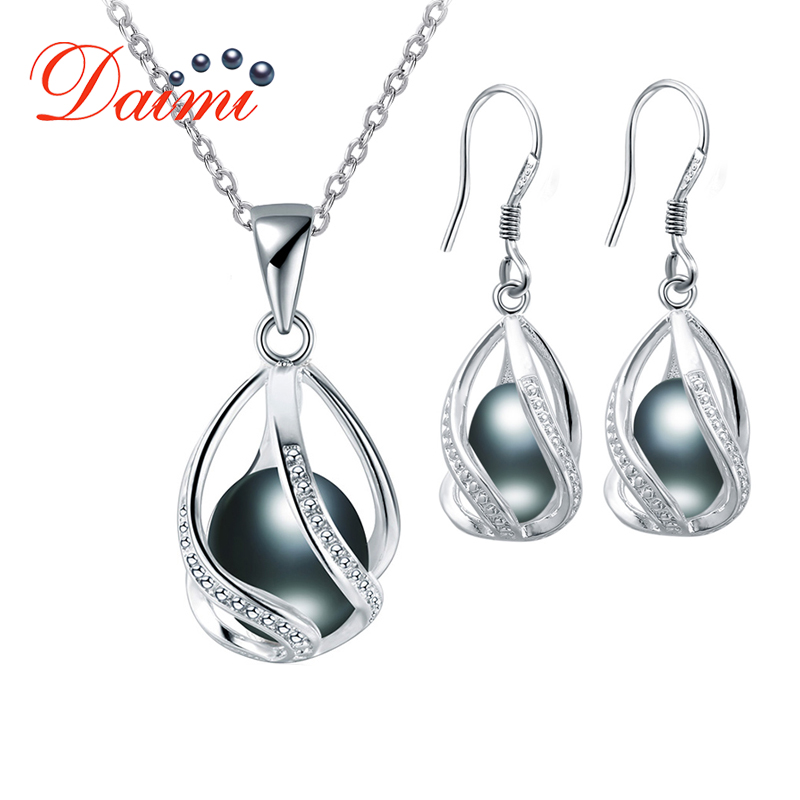 

DMSFP001 Pearl Jewelry Sets Silver 925 Jewelry 8-9mm Bohemian style Black/White/Pink/Purple Pearl Set For Women