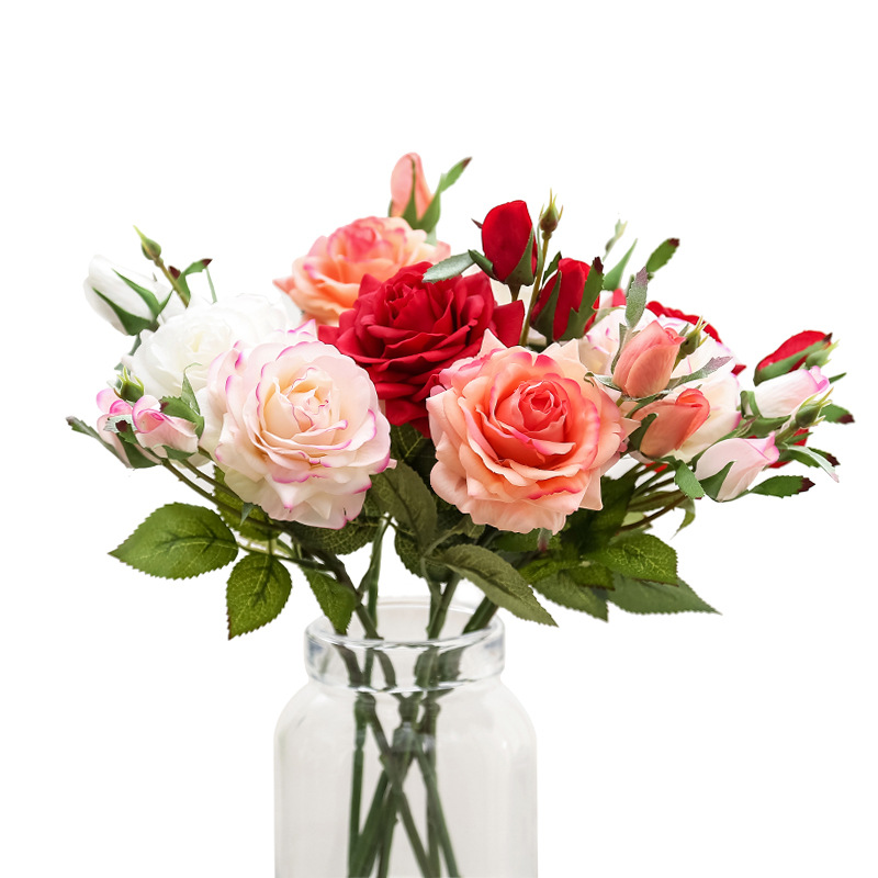 

3 Heads Rea Touch Roses Wedding Fowers Artificia Peony Sik Vevet Fower Brida Bouquet Home Decor Party Decoracion, 3pcs pink white