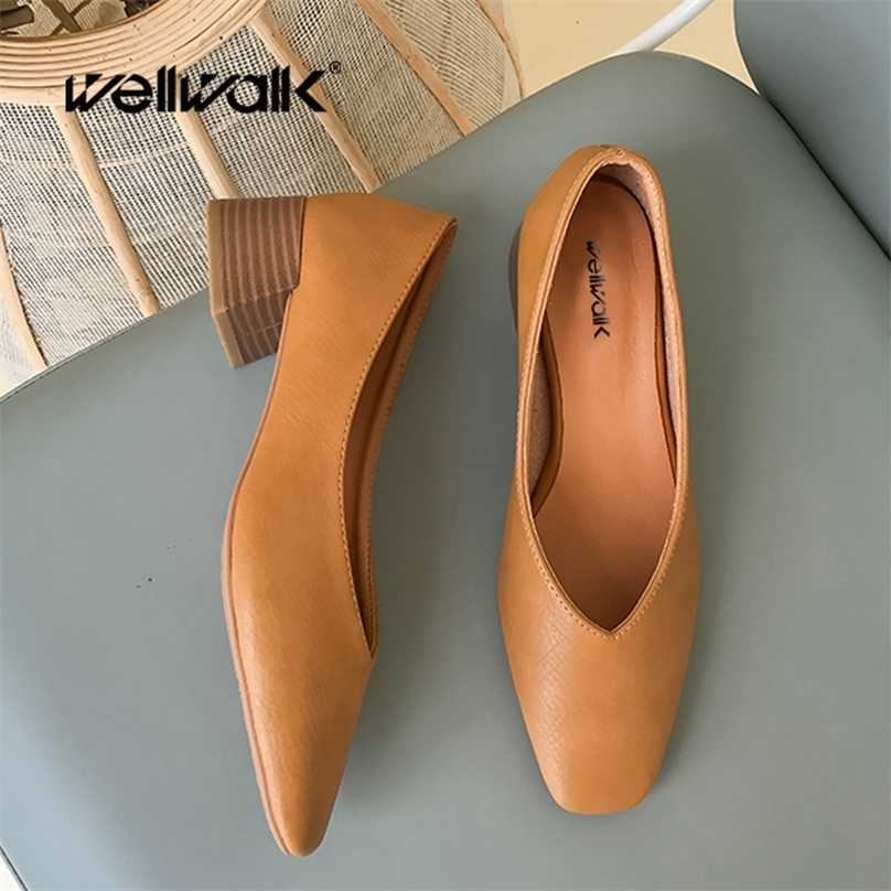 

Genuine Leather Pump Heels Shoes Block Heel Autumn Moccasin Square Toe Female Office Loafers Classic Luxury 211029, Camel