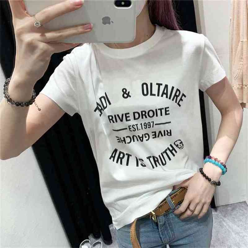 

Women T-shirts Cotton Letter Printed Summer O-neck Short Sleeve Tops Tees 210720, Type j