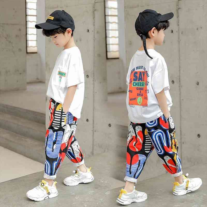 

boys clothes set children fashion suits summer kids white short sleeve t shirt printed pants teen casual outfits 4 8