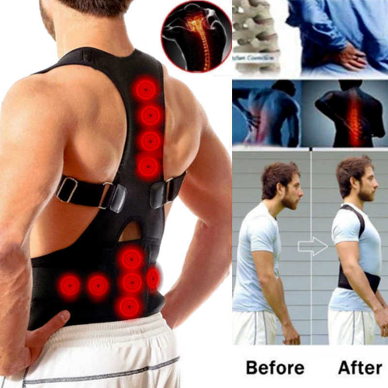 

Fajas Para Adjustable Magnetic Posture Shoulder Corrective Corset Back Brace Belt Lumbar Support Straight Corrector Shapewear, Black