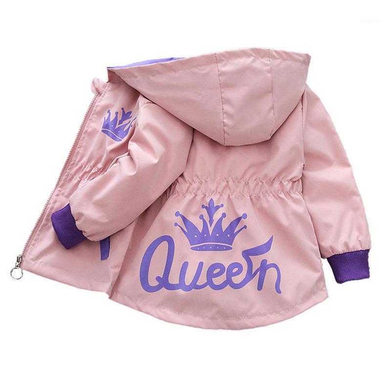 

Jackets Spring Autumn Girl Outfit Kids Thin Zipper Hooded Coats Casual Outerwear Children Crown Windbreaker Baby Girls Cardigan, Blue;gray
