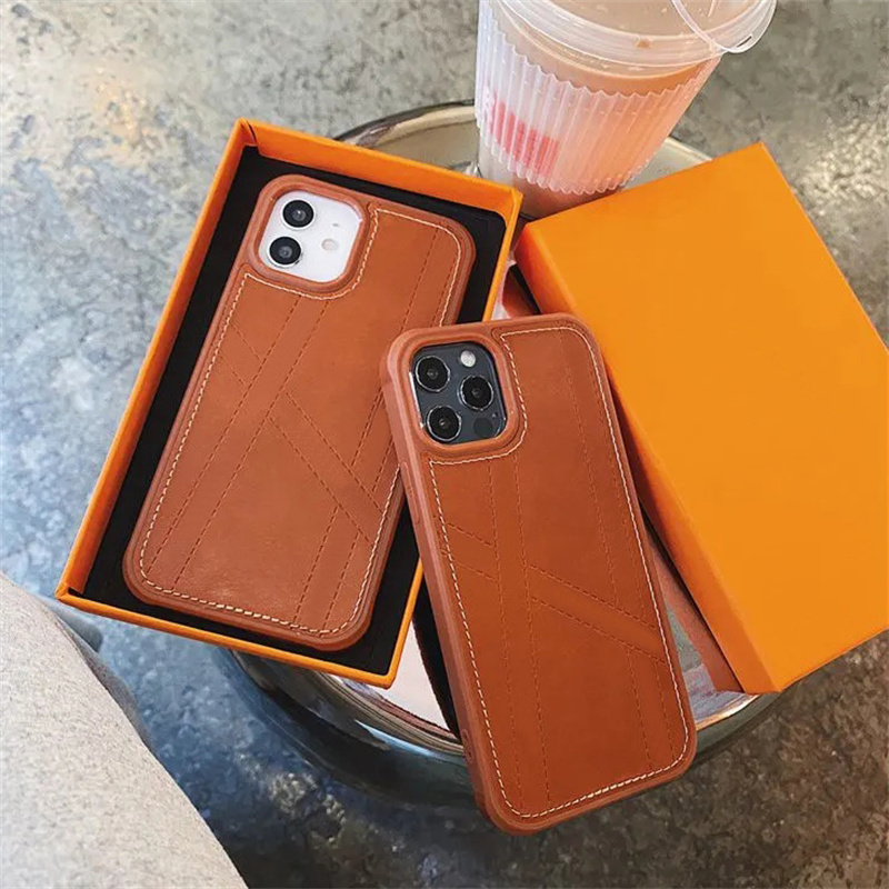 

Fashion Brand Designer Phone Cases For Iphone 11 12 Pro X/XS/XR Max 7p/8p Woman Men Luxury Leather Smartphones Case High Quality, Brown