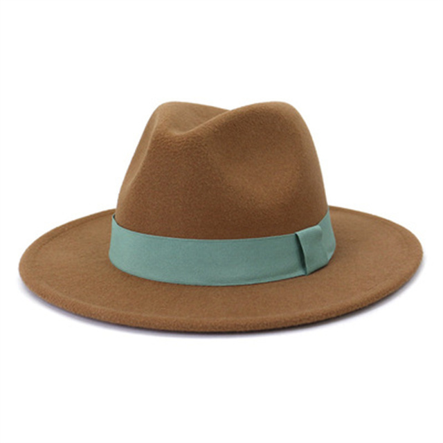 

women hats fedoras men caps wide brim band ribbon dress wedding church felted hat solid green purple black gentlemen men hats