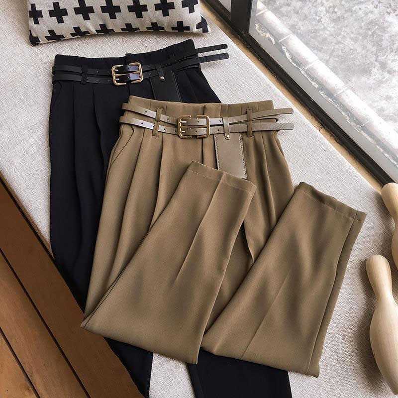 

Arrival Spring Autumn Korea Fashion Women High Waist Loose Ol Straight Pants All-matched Casual Ankle-length Pants V140 210608, Khaki