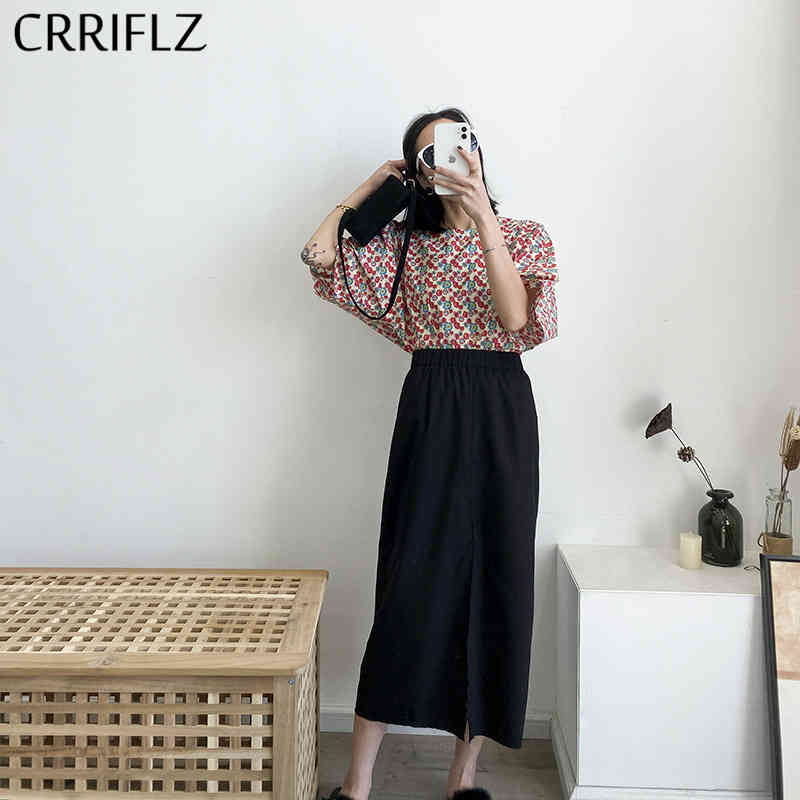 

Spring Summer Cotton High Waist Midi Skirt Women Solid Casual Split CRRIFLZ 210520, Gray
