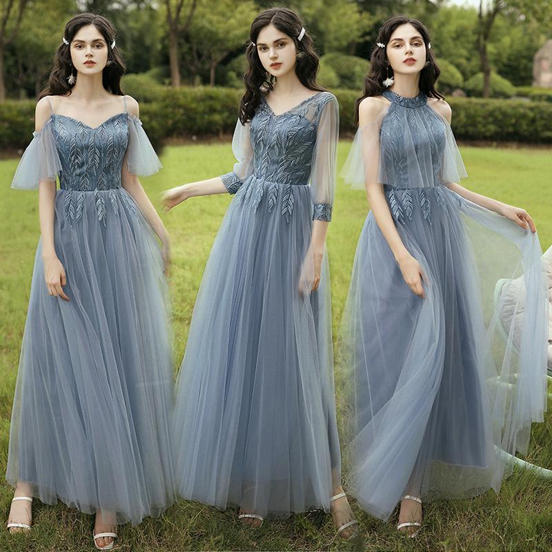 

Bridesmaid Dress A-Line CR521 Embroidery Crepe Vestidos De Gala Lace Up Wedding Party Gowns Pleat Formal Long Dresses 2021
