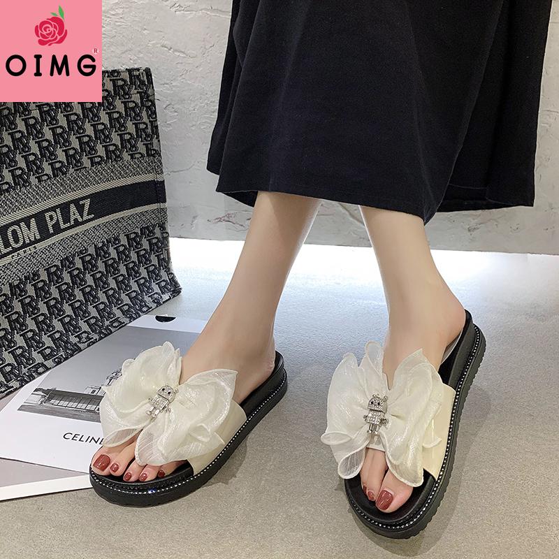

Fashion Summer Shoes For Women Big Bow Flower Beach Ladies Flat With Rhinestone Open Toe Slippers Tenis Feminino, Black
