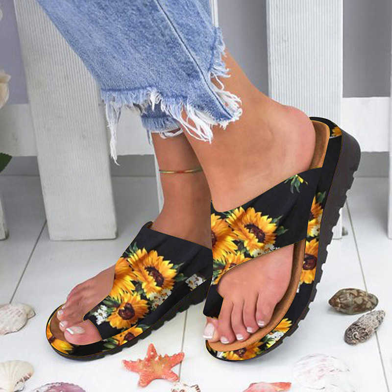 

Women PU Shoes Comfy Platform Flat Sole Ladies Casual Sunflower Soft Big Toe Foot Correction Sandal Orthopedic Bunion Corrector Y0721, Yellow