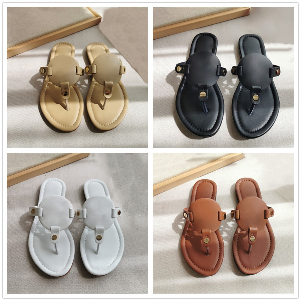 

2021 designer leather flat slippers Women sandals summer shoes ladies Non-slip slide Female slipper fashion beach Flip Flops miller cd, T23 with box