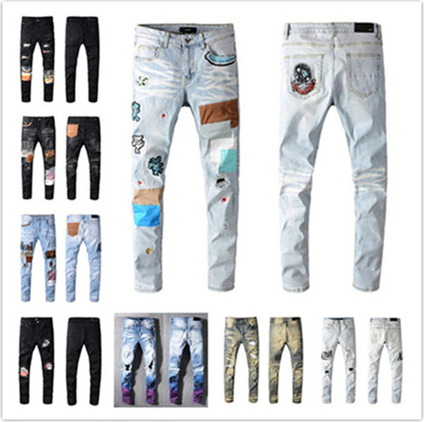 

21ss Mens Designer Jeans Distressed Ripped Biker Slim Fit Motorcycle Denim For Men's Fashion Mans Black Pants, Blue
