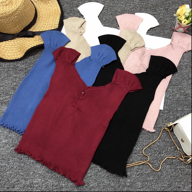 

Girls Knitted Women Cami V neck Chic Camis Short Tops Cropped Sleeveless Shirts Female Stretchy Camisoles Tanks Crop For FL1178, White