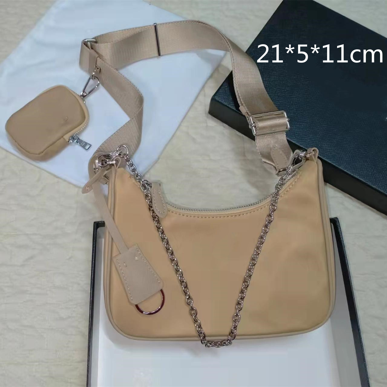 

Women Shoulder Bags Handbag Fashion Baguette Nylon Lady High Quality Desginer Underarm Bag with Box PD2001073, Box;not send separately
