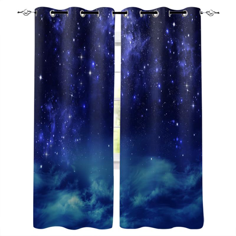 

Curtain & Drapes Night Sky Background Blue Planet Glow Curtains In The Bedroom Living Room Hall For Home Kitchen Window Treatments