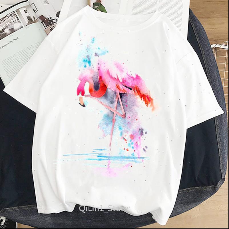 

watercolor flamingo animal printed women summer vintage tumblr white aesthetic clothes top