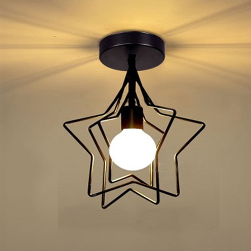 Retro Pentagram Iron Ceiling Light Creative circle E27 Black/Gold Industrial wind Ceiling Lamp For Restaurant Coffee Shop Bar-image-743921898