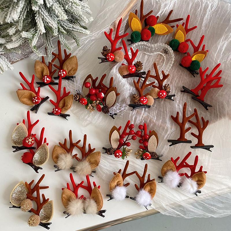 

Hair Accessories 2PCS Set Christmas Carnival Girls Cartoon Barrettes Year Sweet Antlers Clips Hairpins Fashion Novelty