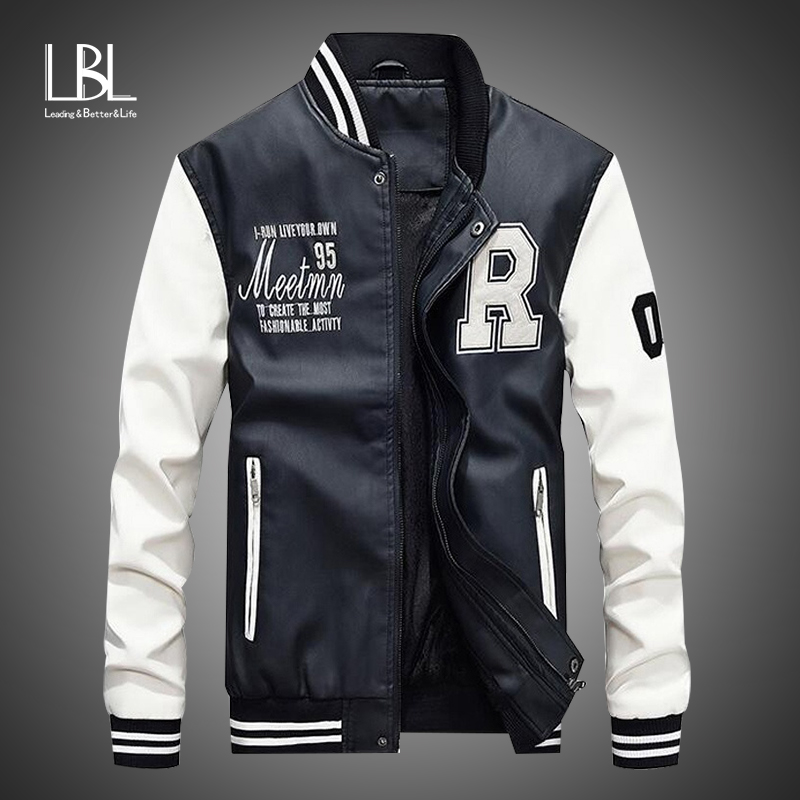 

New Men Leather Jaet 2021 Brand Embroidery Baseball PU Jaets Male Casual Luxury Winter Warm Fleece Pilot Bomber Jaet Coat, Yellow wish103