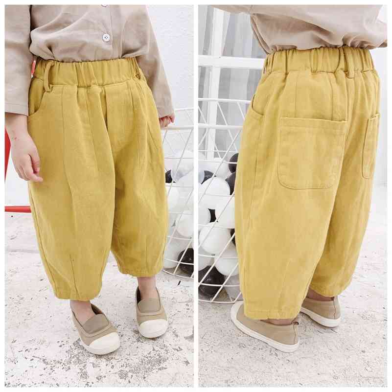

Spring Autumn boys girls Korean style high waist harem pants 1-5 years children solid color all-match ninth 210708, Yellow