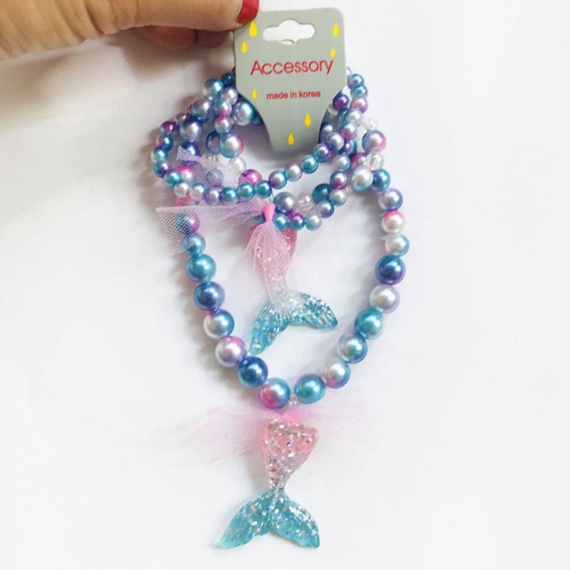 

Earrings & Necklace Cartoon Mermaid Animal Colorful Beads Girls Jewelry Set Kids Children Bracelet Birthday Party Gift, Silver