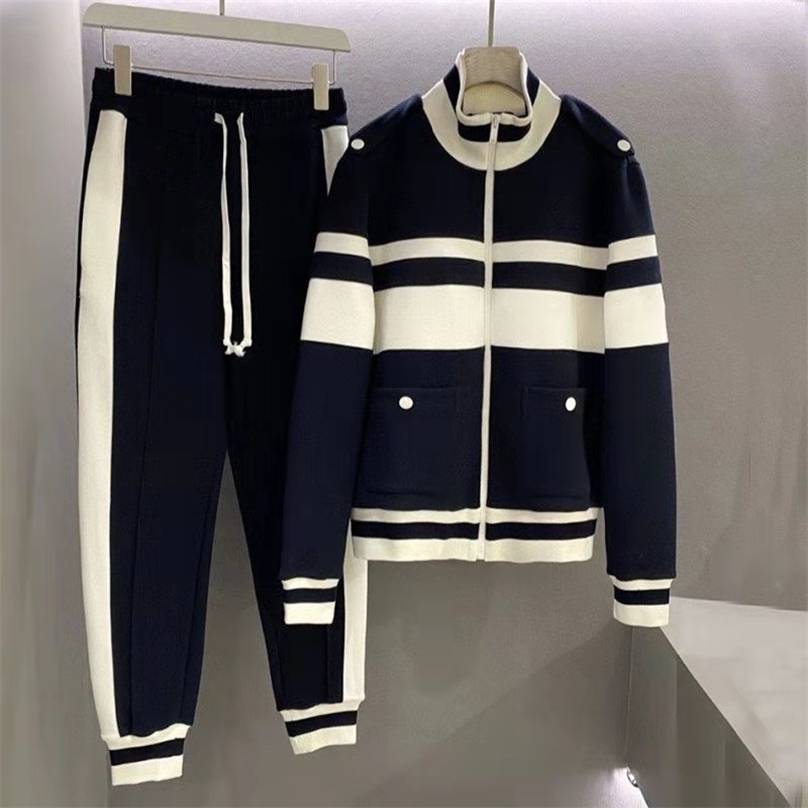

Spring short sweater jacket casual thin fashion sportswear men's casual pants two-piece set 211109, Navy blue