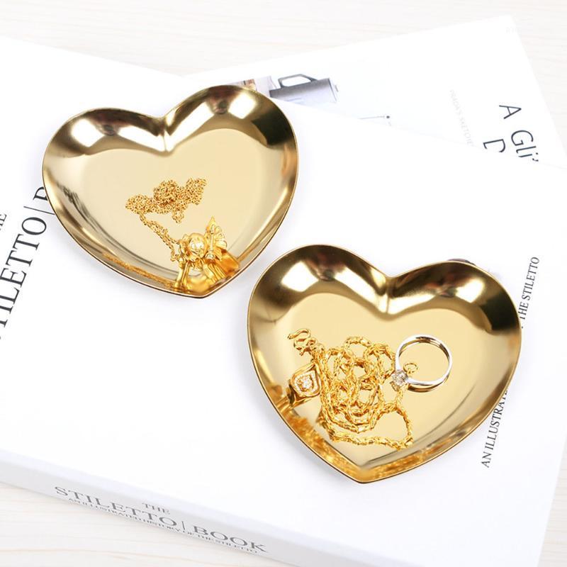 

Stainless Steel Trinket Holder Heart-shaped Small Items Metal Classy Little Tray Jewelry Pouches, Bags, Pink;blue