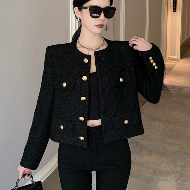

Women' Jackets Fall Winter French Vintage Small Fragrant Tweed Jacket Coat Women Elegant Casual Woolen Short Coats Streetwear Outwear Crop, Black