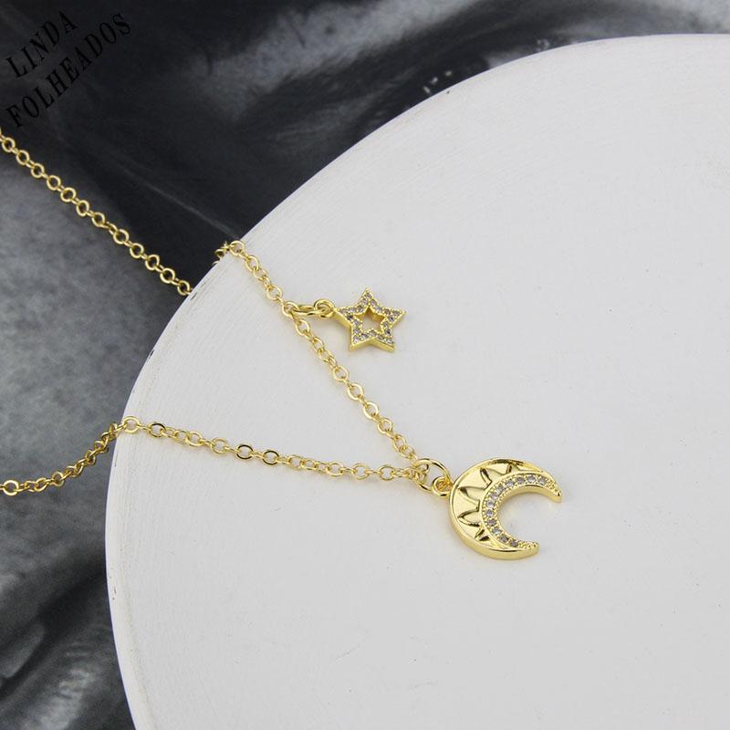 

Pendant Necklaces Arrived Hollow Simple Design Stars And Moon Fashion Necklace Gold-plated Inlaid With Colored Zircon Jewelry Gift