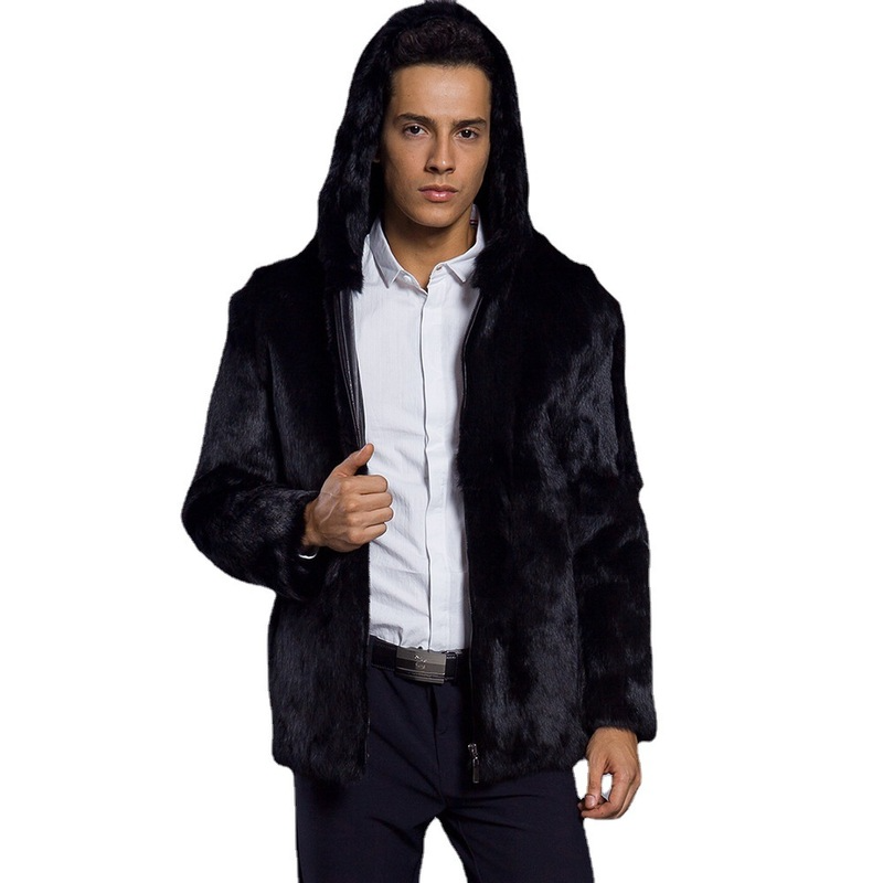 

Black Short Fur Collar Men's Fur Coat High-quality Stand-up Collar Retro Comfortable Windproof and Warm Fashion Travel Commute