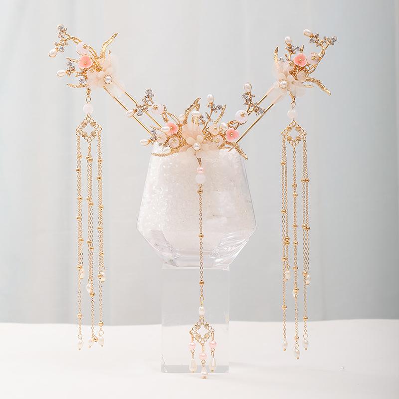 

Earrings & Necklace Luxurious Exquisite Ancient Style Hairpin Haircomb Set Girl Long Tassel Step Shake Traditional Hanfu Jewelry EA, Silver