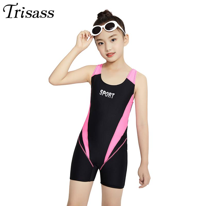 

Trisass 2021 One Piece Swimsuit For Girl Plus Size Children Swimwear Professional Sports Short Pants Kids Backless Bodysuit One-Piece Suits