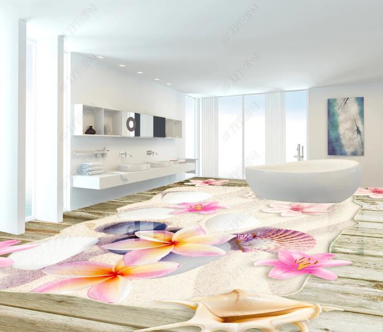 

Wallpapers Custom 3d Flooring Wallpaper Beach Shell Flower Living Room Bathroom Floor Mural PVC Self-adhesive Waterproof, Same as photo