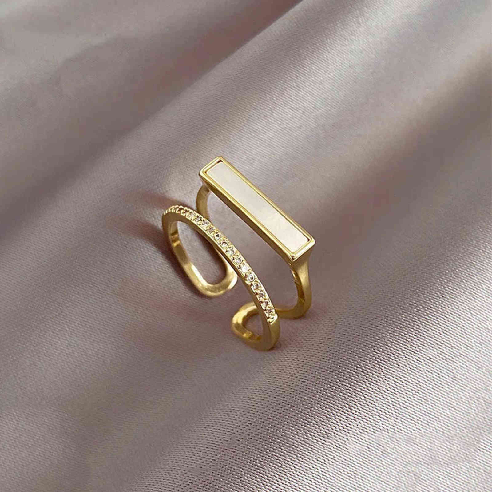 

Classic Double Shell Gold Open Rings Wedding Party Girl's Luxury Korean Fashion Jewelry for Woman Accessories, Silver