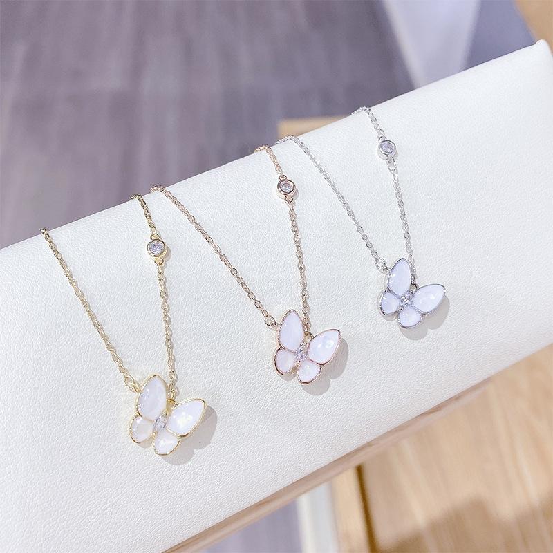 

Fashion Cute Shell Butterfly Pendant Necklace For Women Simple Round Zircon Charms Girl Chokers High Quality Jewelry Z202 Necklaces, Silver